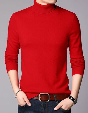 市产羊绒衫男高领色加厚保暖秋冬季羊毛衫休闲宽松毛衣男红色xl