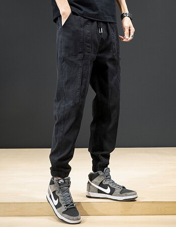 拼接束脚裤哈伦裤男生加肥加大码潮牌长裤子黑色四季款2xl175195斤