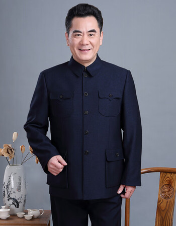 【人气热卖】新品石头鱼中山装男中老年春秋季外套老人衣服爷爷中山服