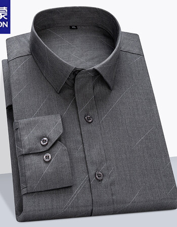 衬衫男长袖免烫商务休闲男士衬衣中青年舒适内搭打底衫男装上衣灰色m