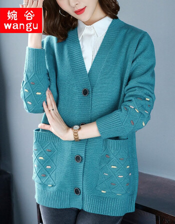 婉谷秋冬新品妈妈装毛衣开衫中老年女装大码针织衫外套4050岁女士时尚