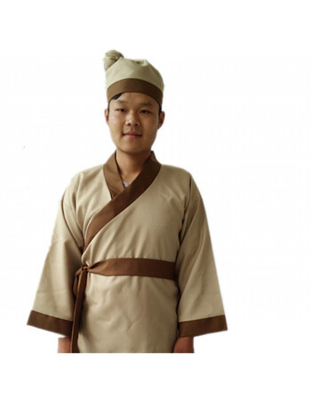 古装汉服伙计服装古代家丁小二仆人书生帽演出职业舞台装男女表演 浅
