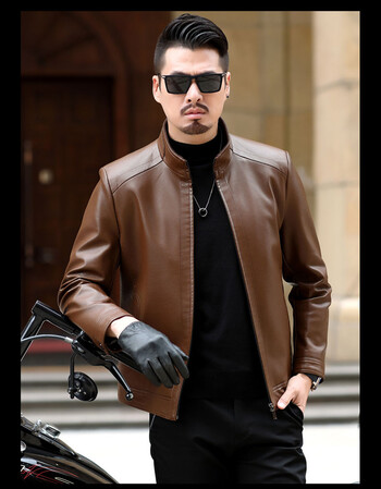 90斤可穿版型瘦潮牌秋冬新款中老皮衣小个子160休闲男外套加绒加厚小