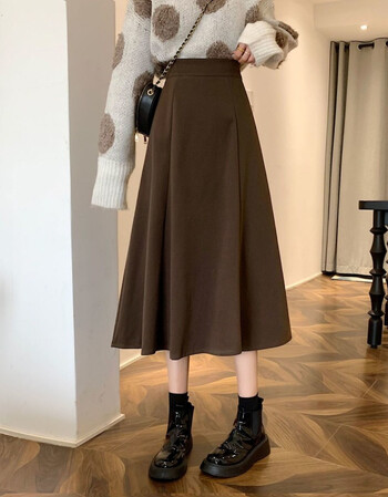 半身裙女冬季新款毛呢半身裙女冬季冬天冬款a字裙高腰半身裙冬中长款