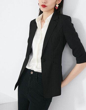 晚白新款修身显瘦简约纯色通勤百搭小西装西服外套女黑色xl