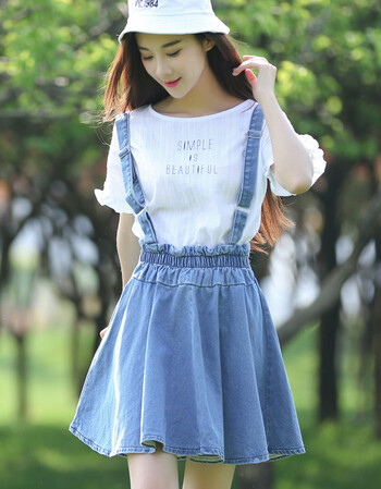 精选】背带裙夏 女夏季春宽松显瘦a字高腰 2018新款韩版小清新 浅蓝色