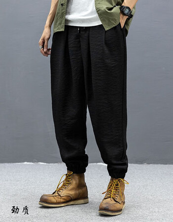 劲质秋季大裆裤嘻哈裤子男宽松吊裆裤仿棉麻休闲裤男运动哈伦裤街舞裤