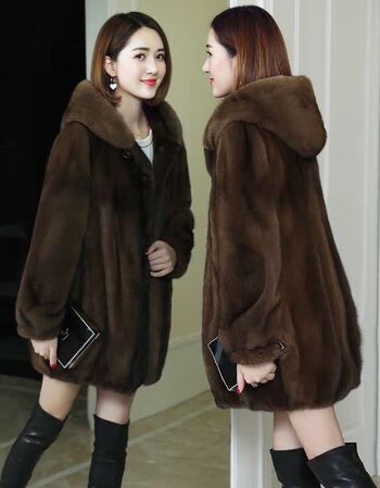 女装新款海宁新款仿仿水貂绒皮草外套女连帽中长款加厚貂皮大衣韩版