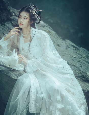 妃秀蝶明月光汉服女成人齐胸襦裙古装演出服仙气白色大袖全套明月光上