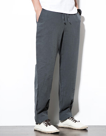 中国风棉麻男裤子夏季薄款透气宽松男士亚麻休闲裤男装大码长裤 青