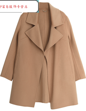 系腰带睡袍式双面呢子无羊绒大衣中长款双面尼毛呢外套女 藏蓝 s