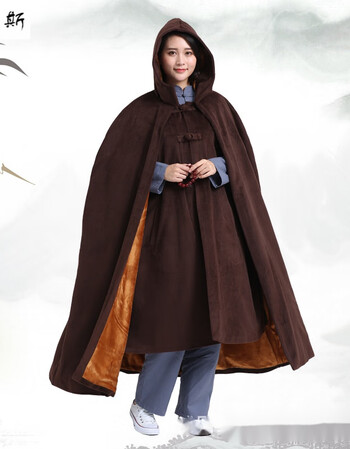 打坐披风加绒加厚冬季斗篷男女同款双层毛绒僧人居士服禅修服打坐披风
