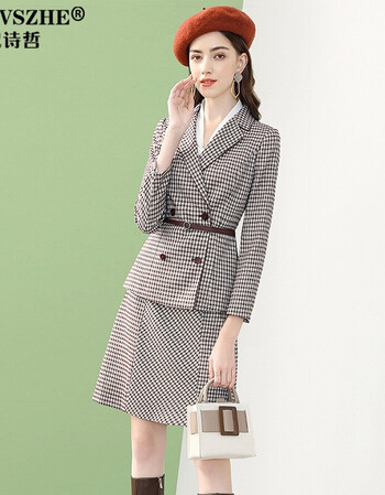 纪诗哲gievszhe品牌女装英伦风职业格子西装外套女薄款秋季2021新款短