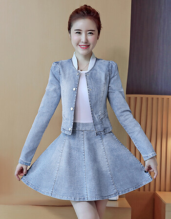 香衣舞都牛仔连衣裙女2019春秋新款韩范时尚女装长袖牛仔连衣裙时尚
