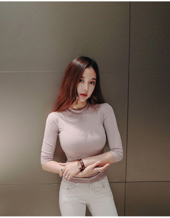 蕾丝超短七分袖打底衫春夏性感t恤女修身弹力显瘦紧身显胸大上衣半