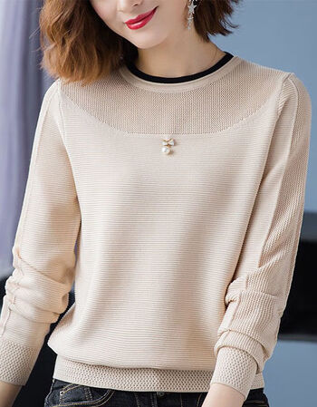 毛衣打底针织衫春秋季新款女装短款上衣春秋装2021年百搭杏色m100110