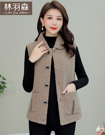 林羽森秋冬妈妈羊羔毛马甲女短款外穿大码春秋女装颗粒绒马夹背心外套