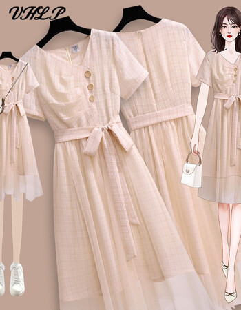 vhlp潮牌高端服饰时尚优雅气质百搭连衣裙女2021夏季新款温柔风小个子