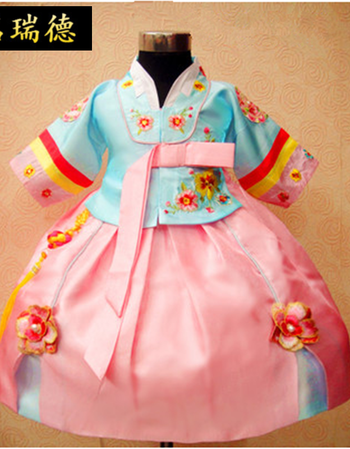 名瑞德儿童韩服裙子夏新春夏款礼服公主裙幼儿民族朝鲜族服装女童舞台表演出服蓝上衣 粉裙110cm 图片价格品牌报价 京东