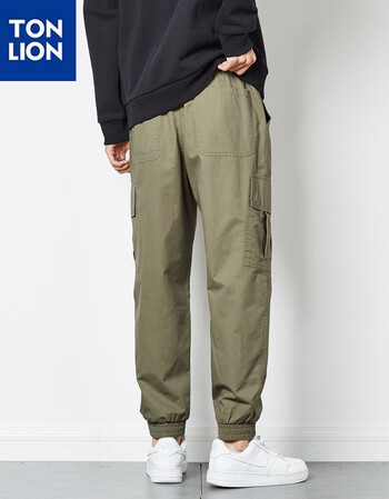 唐狮休闲裤男2021秋冬新款宽松工装束腿长裤男士灰黄绿s