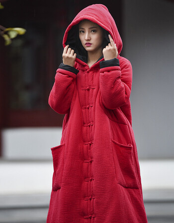 2019京东优选冬天穿的棉麻冬款棉袍子夹棉宽松大棉袄女长款东北加厚