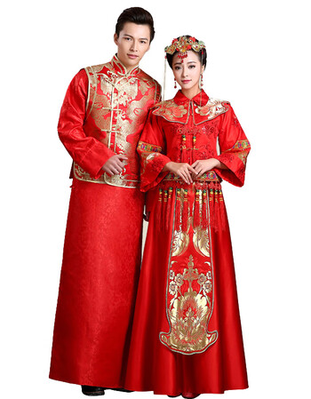 2018新新娘秀禾服新款敬酒服旗袍中式礼服男女装新郎结婚龙凤褂喜服