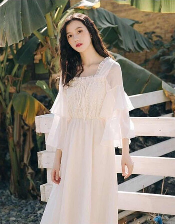 法式初恋仙女裙春夏装款女chic温柔超仙收腰蕾丝连衣长裙白色防透内衬