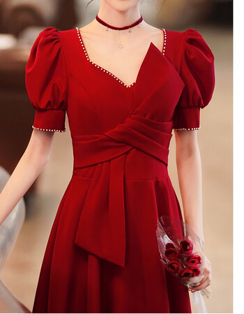 麦斯贝思敬酒服新娘2021新款夏季酒红色结婚礼服女回门订婚连衣裙中长