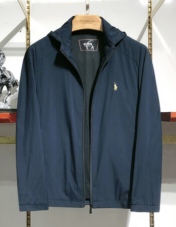 保罗男装男士时尚休闲连帽夹克衫2021春秋新款骑士小马标刺绣立领夹克