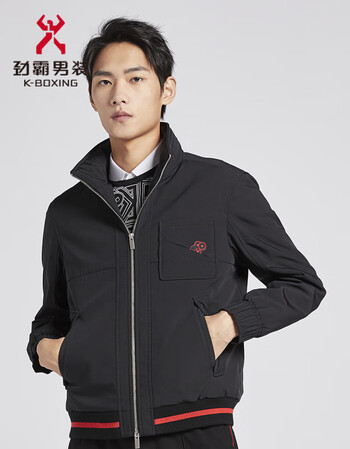 劲霸男装休闲时尚短款夹克薄棉服立领外套男cmdd4885黑色185