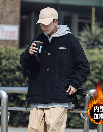 华天牧摇粒绒棒球服外套男秋冬季加棉加厚ins潮上衣2021年新款宽松棉