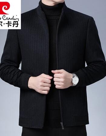 皮尔卡丹高档男装羊绒夹克衫男中年新款秋冬季毛呢休闲上衣男士羊毛