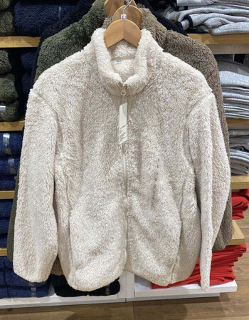 u家试衣间秋冬新款男女情侣款长绒外套摇粒绒拉链茄克z419505乳白色m