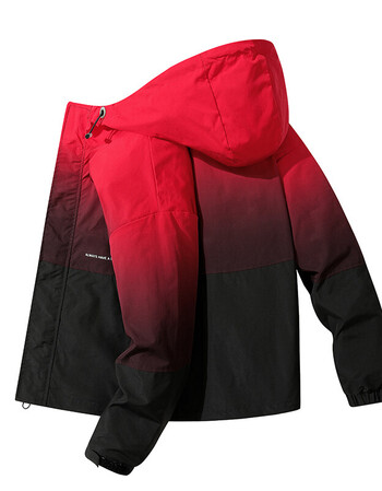 高品质外套夹克男士渐变外套春秋季韩版修身夹克百搭衣服工装上衣黑红