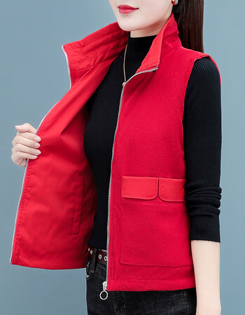 马甲女春秋2021新款秋冬中年妈妈休闲百搭无袖马夹背心外套红色4xl