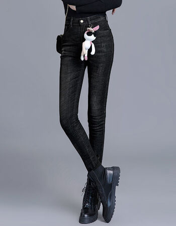 黑色高腰牛仔裤女修身显瘦秋冬新款韩版弹力铅笔长裤子女士小脚裤黑色