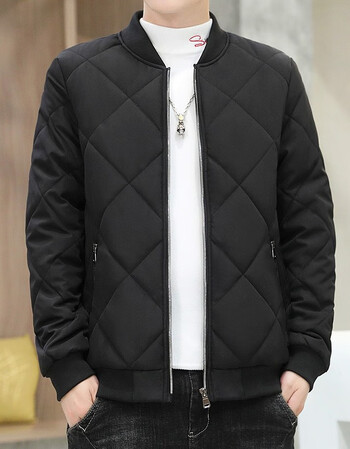 夹克男冬季新款潮牌棒球领加绒男装外套纯色简约青年学生休闲潮流修身