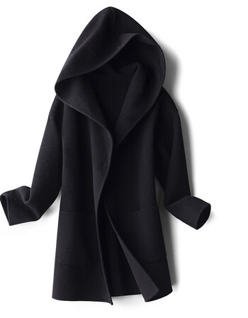 鄂.尔多斯市产高端轻奢女王2021秋冬新款双面羊绒大衣女连帽中长款韩