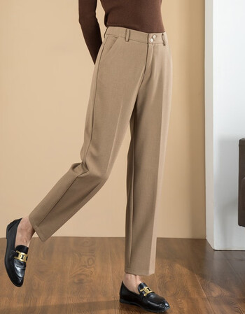 春秋宽松九分显瘦萝卜裤直筒烟管西裤高腰休闲西装裤yzs16059驼色32码