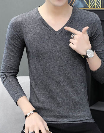 海澜之家旗下aex长袖男士t恤鸡心领丅恤秋衣上衣秋季外穿2021薄款男衫