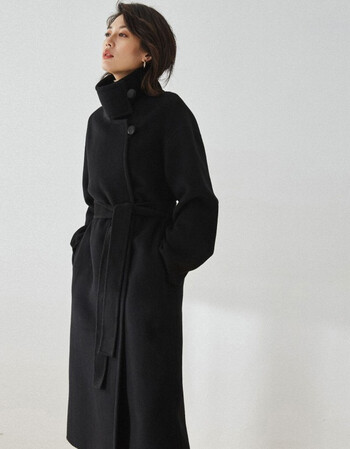 21新气质帅气立领显瘦长款休闲双面羊绒大衣毛呢外套女秋冬13011黑色l