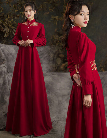 贞溪新娘敬酒服大码胖mm回门服2021新款秋冬长袖立领中式高腰孕妇订婚