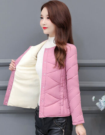 秋冬加厚棉服加绒女内胆新款修身短款中老年保暖棉衣外套sn8430粉色