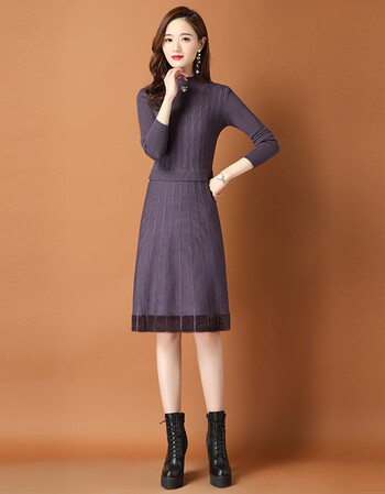 打底裙子女士中长款文艺减龄气质a字裙子女12121紫色s码建议90斤左右