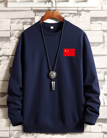秋季长袖卫衣男中国风宽松棉上衣服新款国旗印花体恤藏青色4xl码