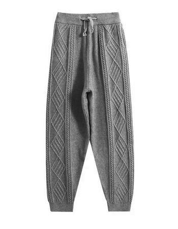 麻花奶奶裤针织裤子女2021新款秋冬阔腿宽松高腰显瘦休闲裤毛线裤灰