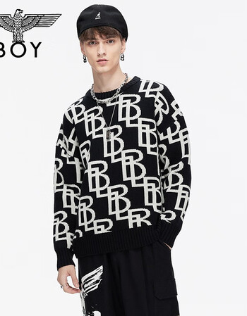 boylondon旗舰2021冬季新款满幅字母针织衫男女外套506002黑色s