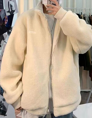 津若羽绒服女秋冬季加绒加厚羊羔绒外套男宽松两面穿休闲羊羔毛男白色