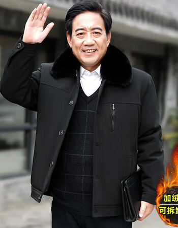 中老年男装外套加绒加厚爸爸装棉服秋冬季男士保暖棉衣老年人衣服黑色