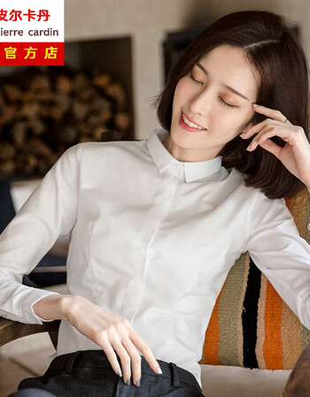 白色衬衫女长袖小领工作服职业气质正装加绒保暖女士修身白寸陈衣